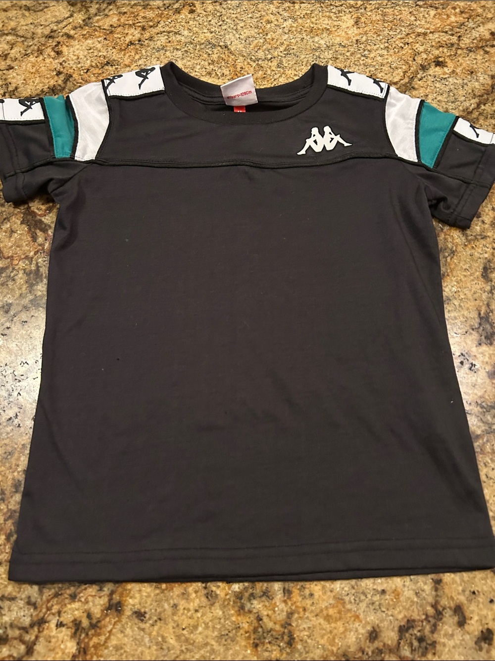 Kappa Black Tee with Teal and White Shoulder Accents